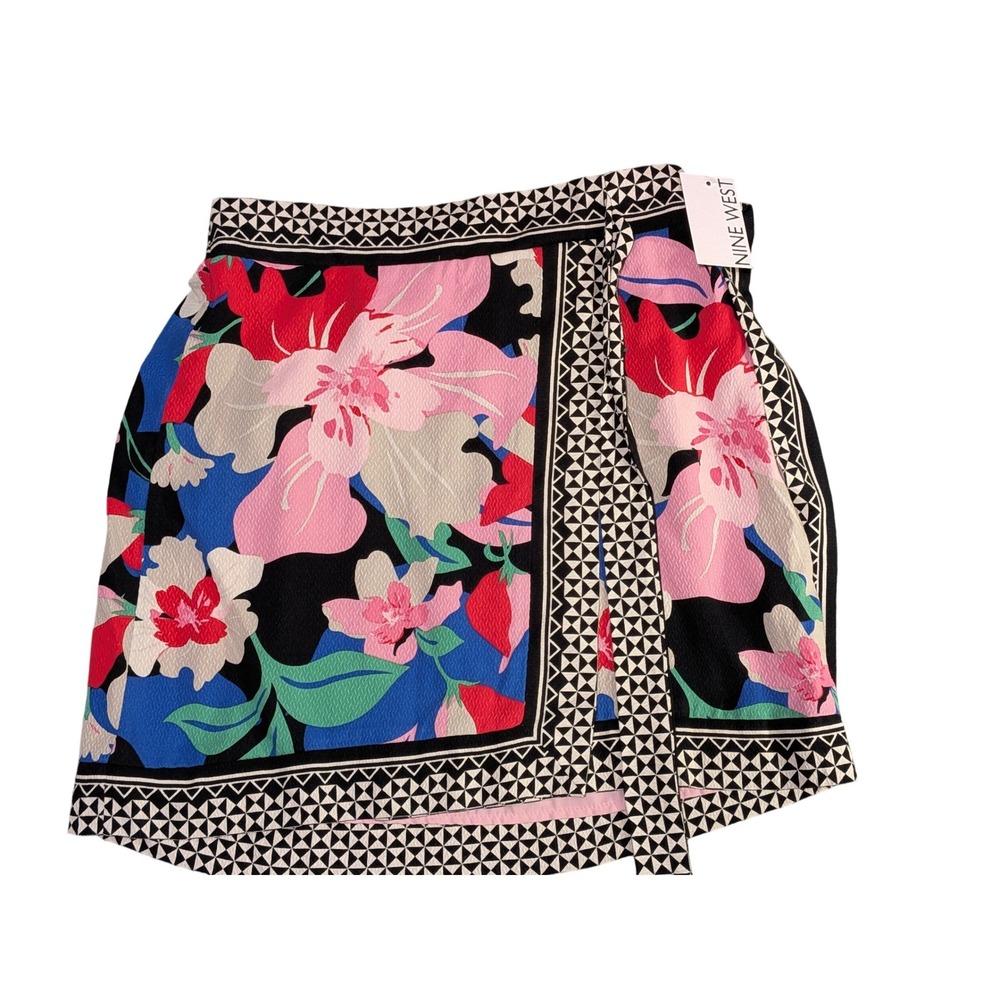 Nine West Pink Boylan Floral Graphic Border Wrap Skirt WW42Y701 Womens S NWT